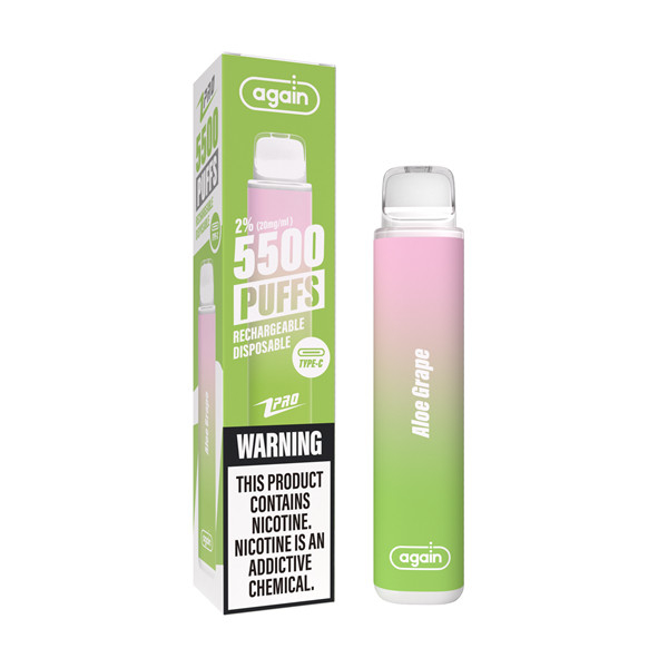 Aloe Grape Flavor Disposable Vape Devices 5500 Puff 2% Salt Nicotine Again Z PRO